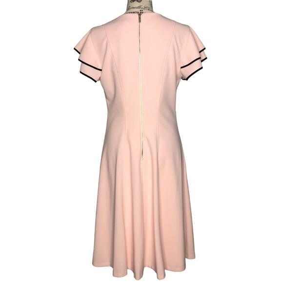 Tommy Hilfiger SIZE 10 Pink Ruffled Black Detail Short Sleeve Fit & Flare Dress - Picture 6 of 12
